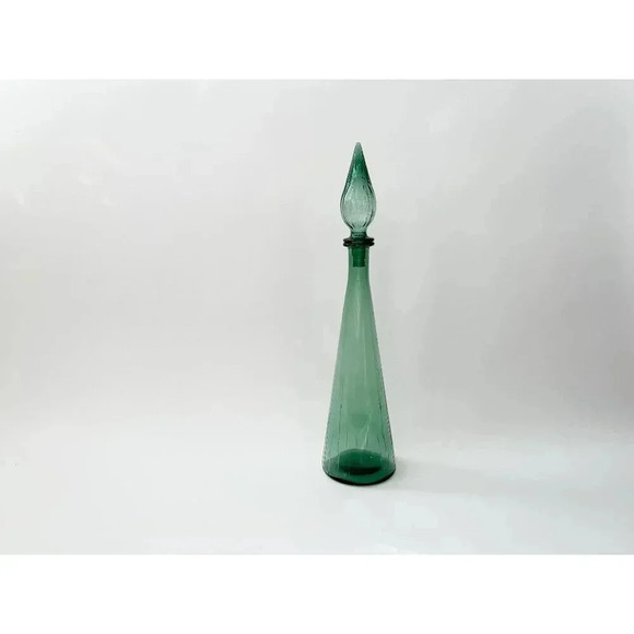 Vintage Other - Empoli Glass Large Green Ribbed Handblown Glass MCM Tapered Decanter